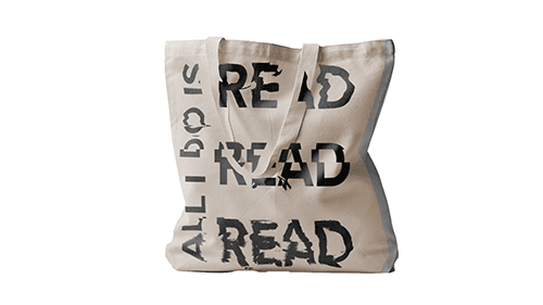 Canvas tote bag that reads ALL I DO IS READ READ READ